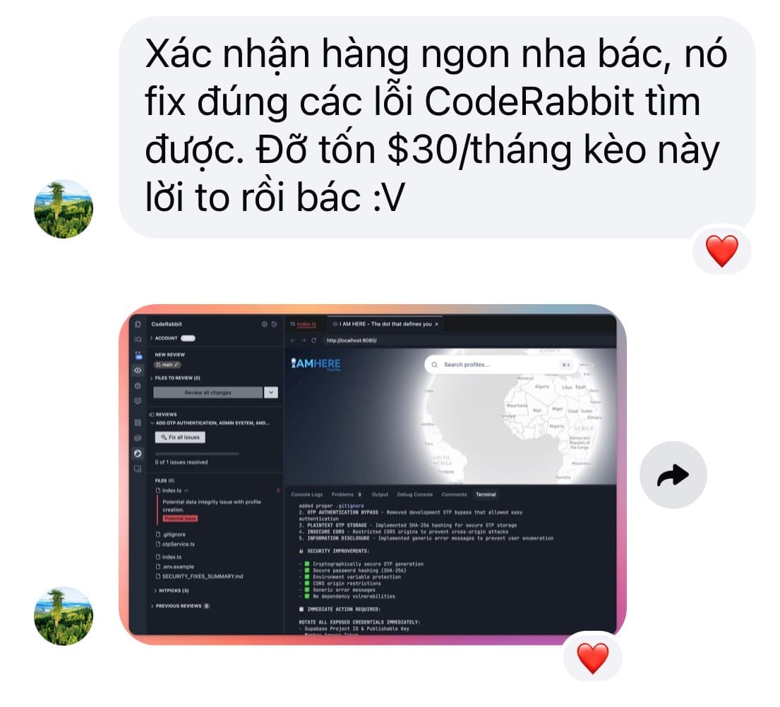 Message with CodeRabbit screenshot